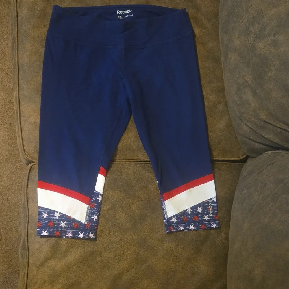 Womens Reebok Blue Leggings With a Red & White Trim and Star Design ~ Size XL - Picture 12 of 16